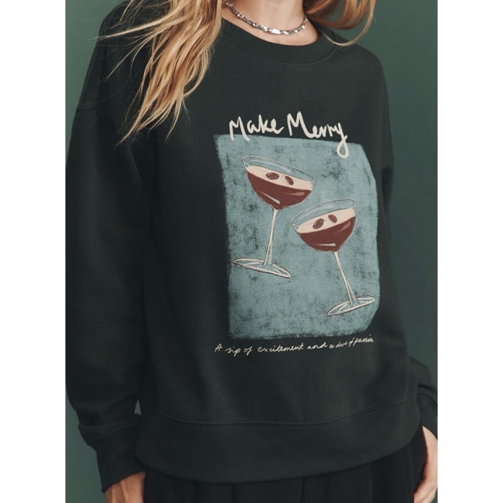NEW ANTHROPOLOGIE X NATALIA BAGNIEWSKA Espresso Martini ‘Make Merry’ Sweatshirt
